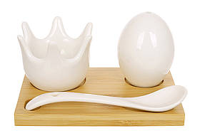 Порцеляновий набір для яйця з ложкою на бамбуковій підставці 11.5*8*5.5см