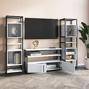 Тумба під телевізор з дверцятами, та стелажами в стилі Лофт з ЛДСП