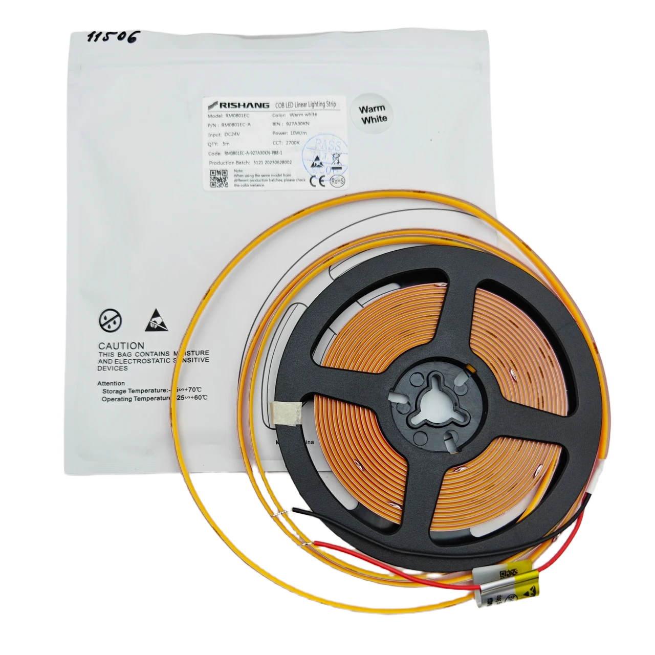 Світлодіодна стрічка RISHANG RM0801EC-A-SW 2700K 24V 320led/m 10W 800Lm IP20 CRI90, фото 1