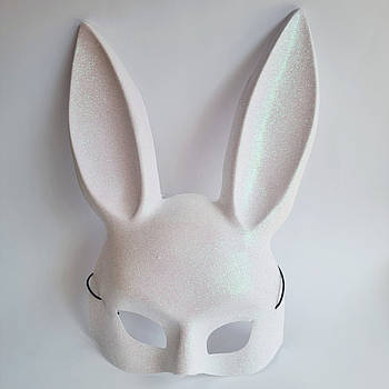 Маска зайчик Playboy біла з блискітками, 35х19 см