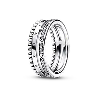 Срібна каблучка Pandora з логотипом, паве та металевими кульками 192312C01 16 мм