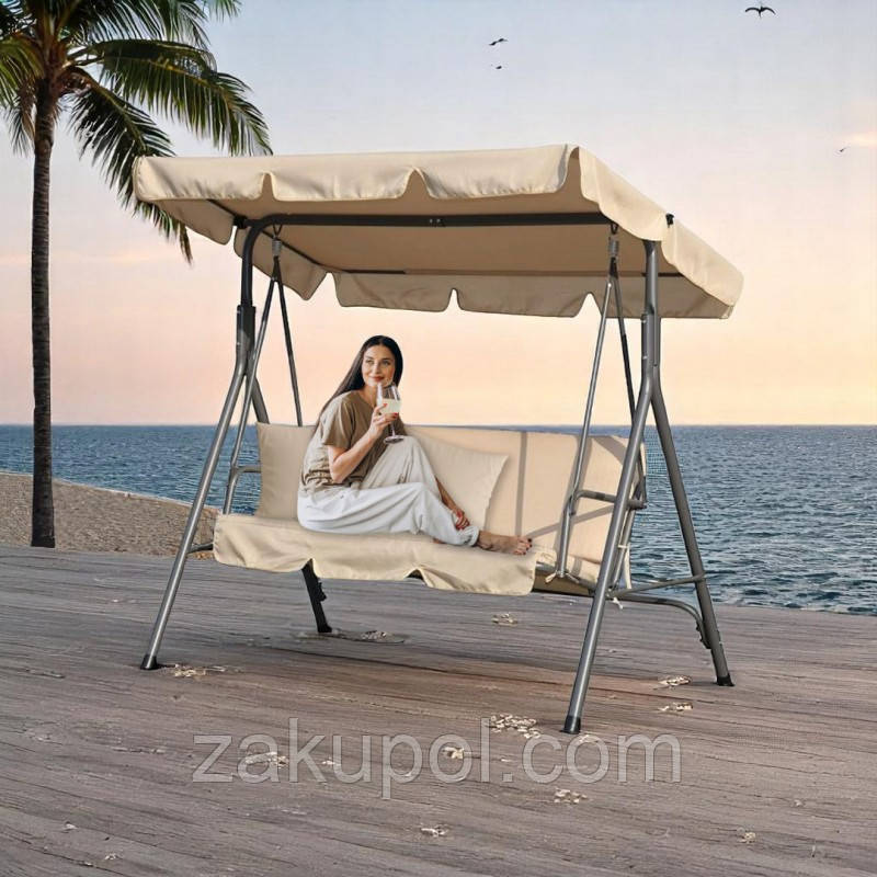 Садова гойдалка Ecarla H001B 3-х місна Бежевий