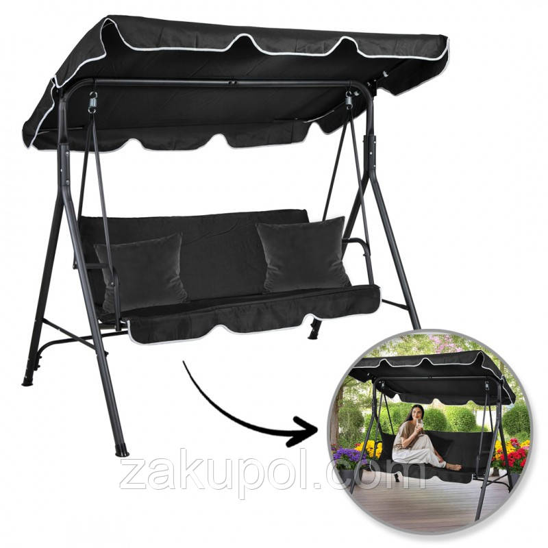 Садова гойдалка Ecarla H001CZ 3-х місна Чорний