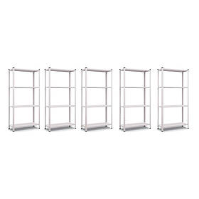 Комплект із 5-х Стелажів РЕК-1 1500х3750х300 білий Жовтогарячий 35 кг/полицю 20 полиць металевий поличний