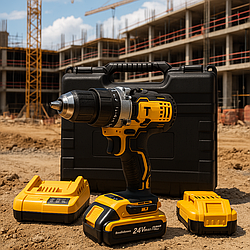 Дриль-шуруповерт MULIN SEN 24V у кейсі, метал. патрон, 2×4.0Ah АКБ, реверс, 3 режими