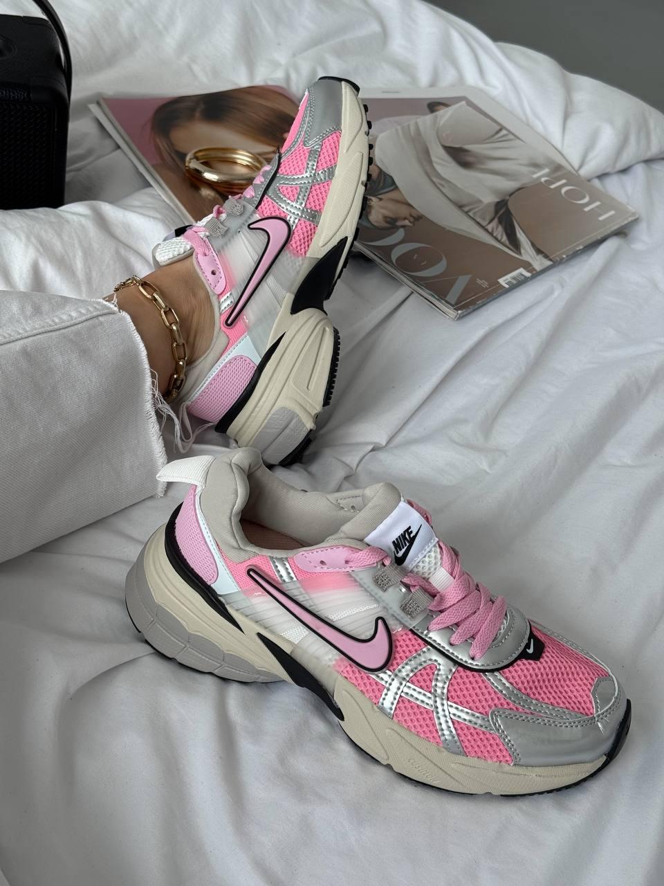 Жіночі кросівки Nike V2K Runtekk Pink Silver Найк Рантек В2К рожеві зі сріблом шкіра сітка весна літо