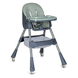 Стільчик для годування BAMBI M 5722 Mint, регульований, знімний столик, 5-точковий ремень, колеса, екошкіра