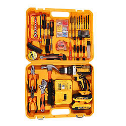 Набір інструментів із дрилем-шуруповертом AT-CD2106-121 (24V, 2 аккумулятори, жовтий валіза, комплект інструментів)