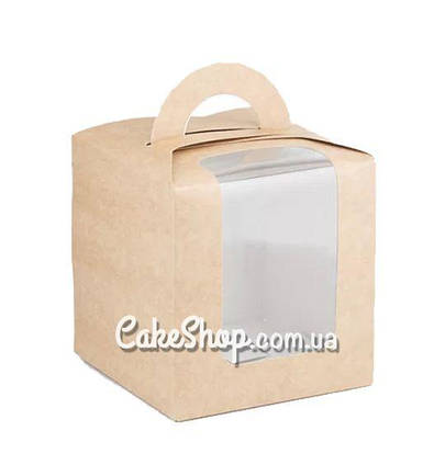 Коробка для бенто-торта з ручкою Крафт, 11,5х11,5х12 см