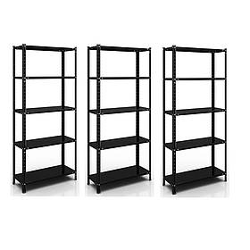 Комплект з 3-х Стелажів РЕК-4 1700х2250х300 чорний Меткас 35 кг/полицю 15 полиць металевий поличний
