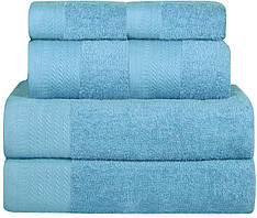 Набаор рушники махрові 2шт х 65х130 см + 2шт х 50х100 см 500 г\м2 MERCURY TEXTIL Блакитний