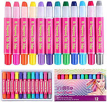 Набір фарб для волосся крейдою для дівчаток, дітей, різдвяні подарунки на день народження, 12 кольорів, тимчасові