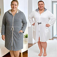 Жіночий махровий халат із капюшоном на блискавці великого розміру 60-68, 100% Бавовна, Туреччина