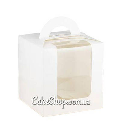 Коробка для бенто-торта з ручкою Біла, 11,5х11,5х12 см