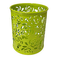Підставка стакан для ручок металева з ажурним візерунком, Салатова