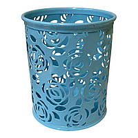 Підставка стакан для ручок металева з ажурним візерунком, Блакитна