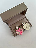 Шанель сережки серця циркони позолота 18 К/літні сережки з рожевим серцем, фото 5
