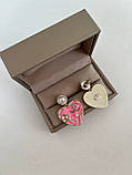 Шанель сережки серця циркони позолота 18 К/літні сережки з рожевим серцем, фото 4