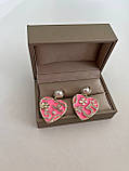 Шанель сережки серця циркони позолота 18 К/літні сережки з рожевим серцем, фото 7