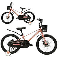 ТОП Детский велосипед PROF1 MB 1883 PEONY 18" магниевая рама розовый с корзиной и дополнительными колесами