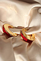 Сережки Селін із червоною вставкою позолота 18 К/сережки кільцями золото