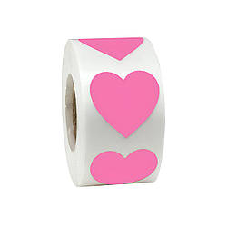 Наклейки серця рожеві RESTEQ, Стікери серця рожевого кольору, Наклейки у вигляді рожевого серця 500 шт./уп