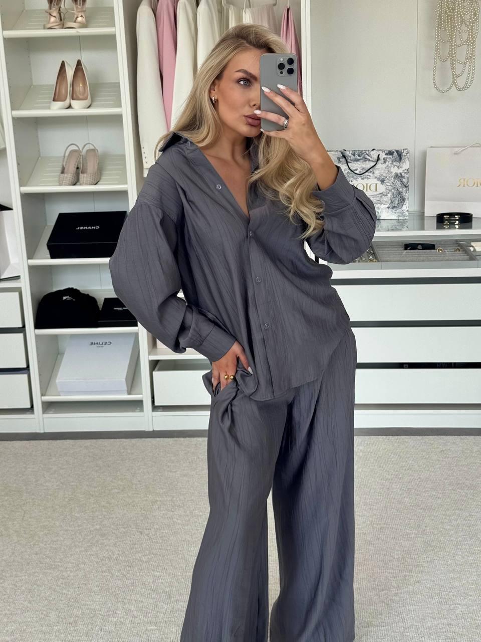 Жіночий костюм на літо, сорочка+палаццо в графіт кольорі S-L