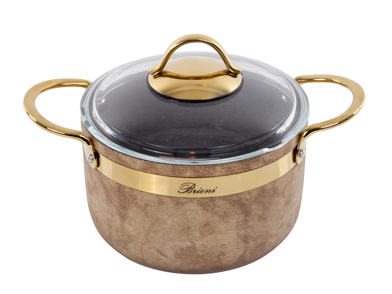 Каструля Brioni антипригарна Royal Stone Ti̇gereye Gold 18 см, 2,5 л