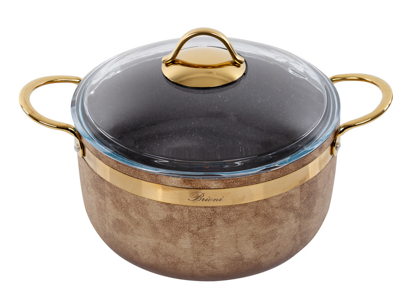 Каструля Brioni антипригарна Royal Stone Ti̇gereye Gold 24 см, 5 л