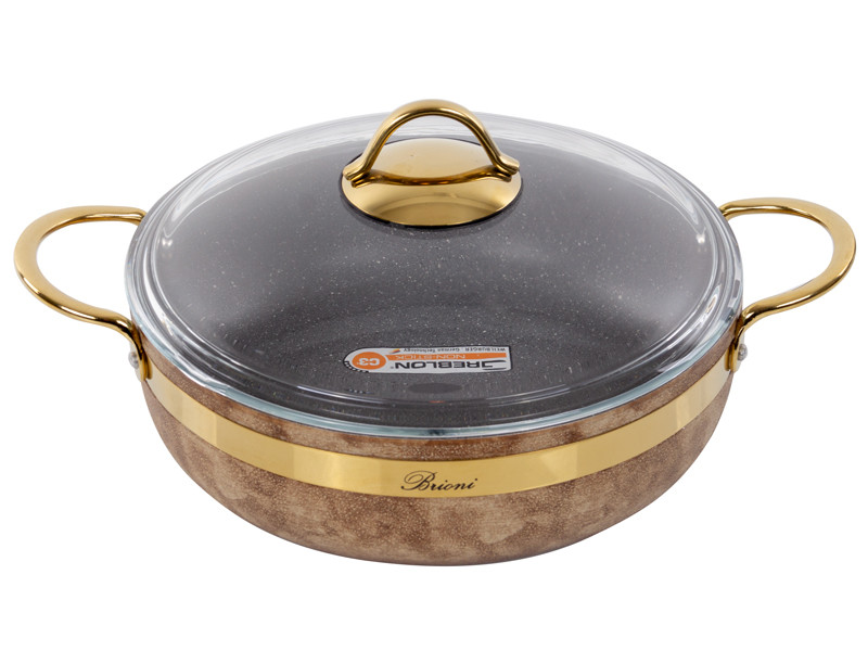 Сотейник Brioni антипригарний Royal Stone Ti̇gereye Gold 26 см, 2,8 л