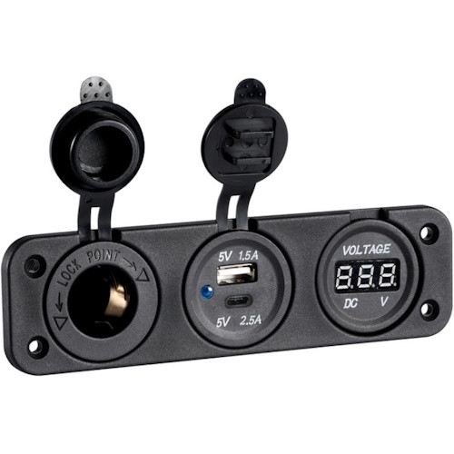 Гніздо прикурювача Osculati 2хUSB вольтметр 12/24 В чорний поліамід захист від вологи