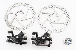 Гальмо Disk-brake переднє (F160/R140мм)+заднє (F180/R160мм), диски 160мм, кріпл. 6 болтів, чорні DX-2018, тип 2, YT-203899