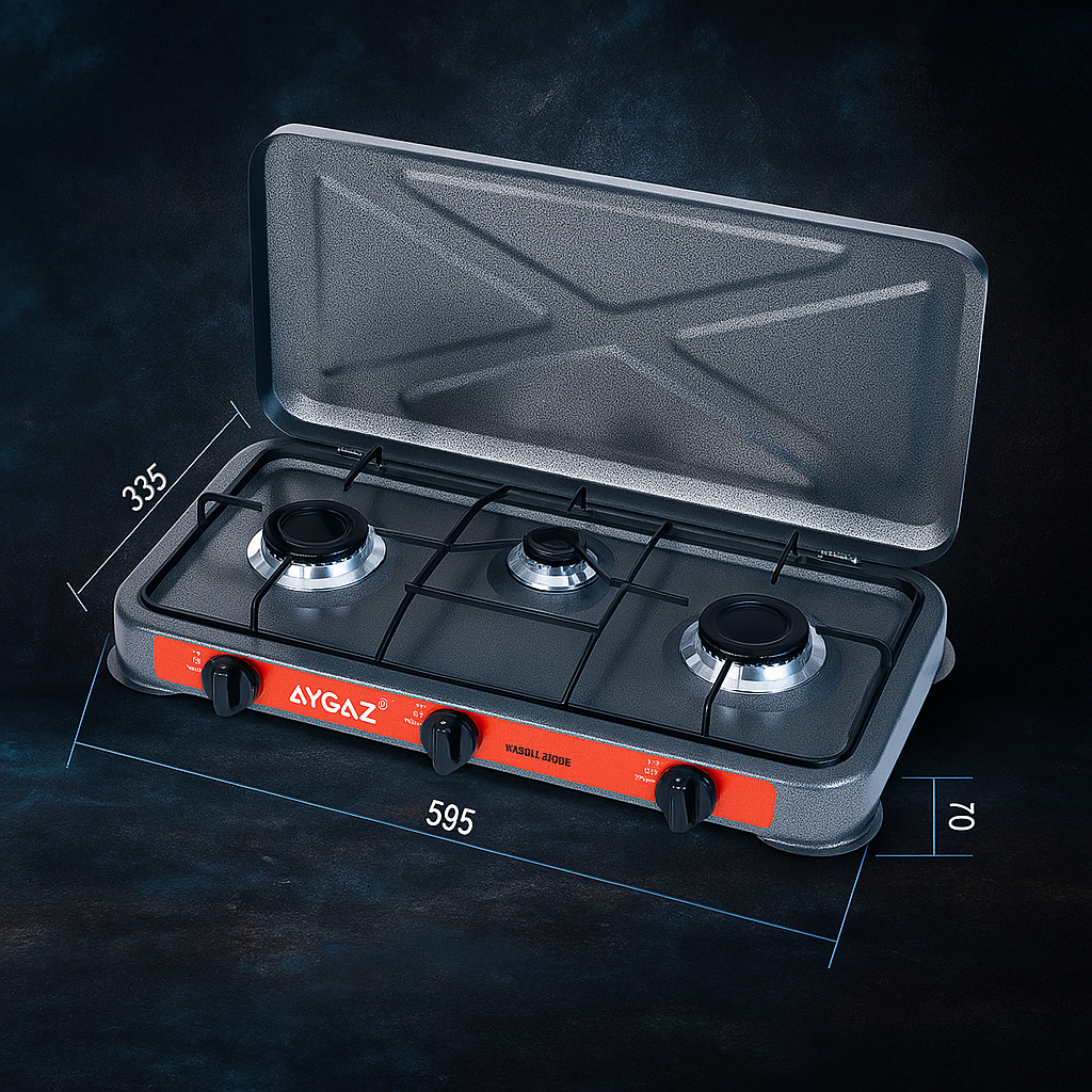 Газова плита AYGAZ 3 конфорки, портативна настільна, з кришкою, для дачі та подорожей, фото 1