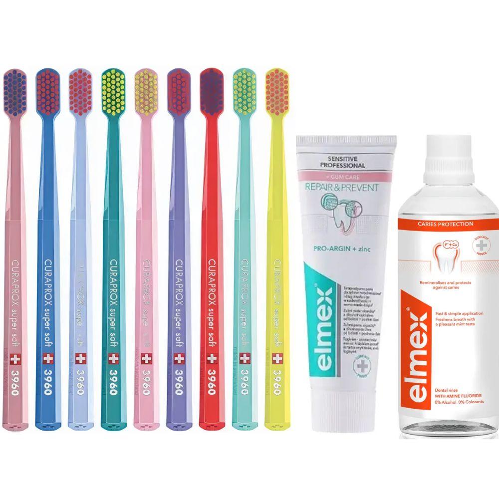 Зубна щітка Curaprox CS 3960 Super Soft + зубна паста ELMEX Sensitive Professional Repair + ополіскувач Elmex Caries Protection