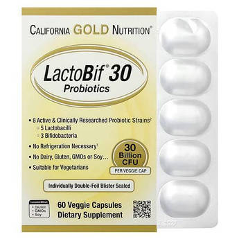 Пробиотик, California Gold Nutrition LactoBif Probiotics 30 Billion CFU 60 капсул
