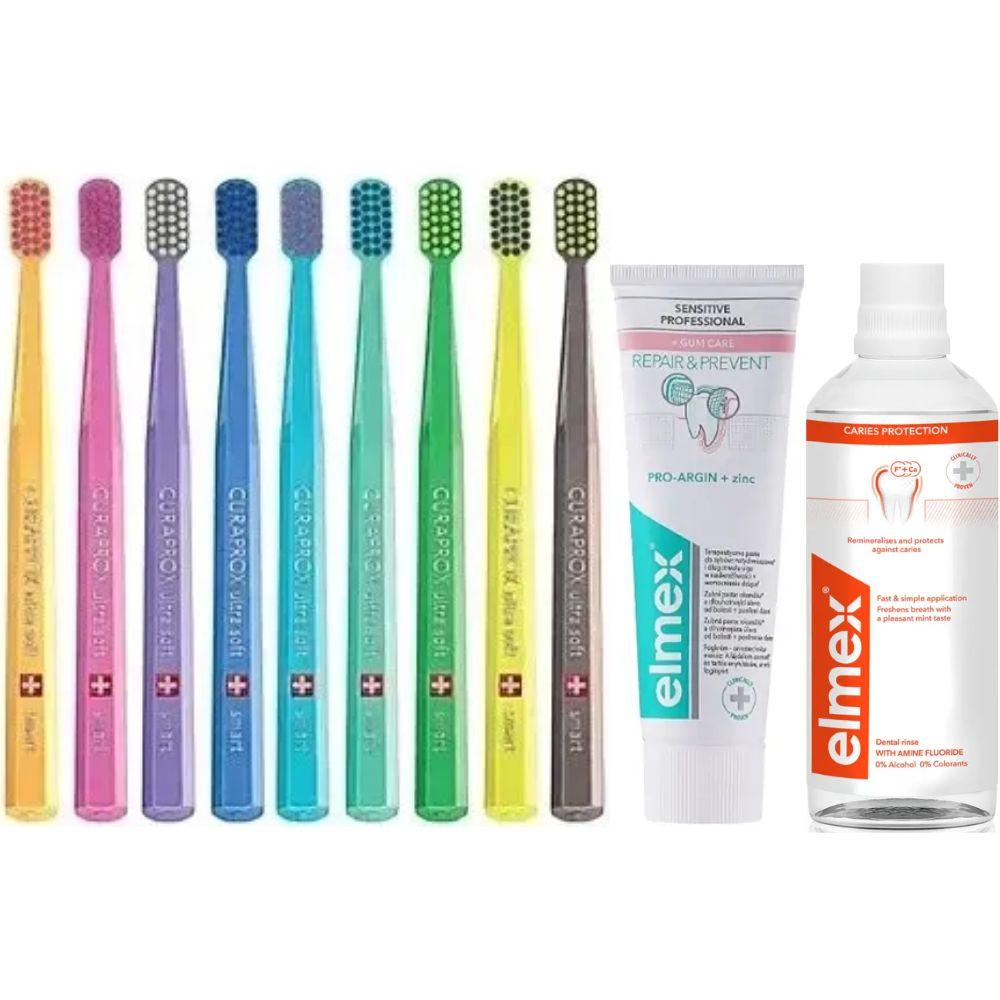 Зубна щітка Curaprox CS Smart 7600 + зубна паста ELMEX Sensitive Professional Repair + ополіскувач Elmex Caries Protection