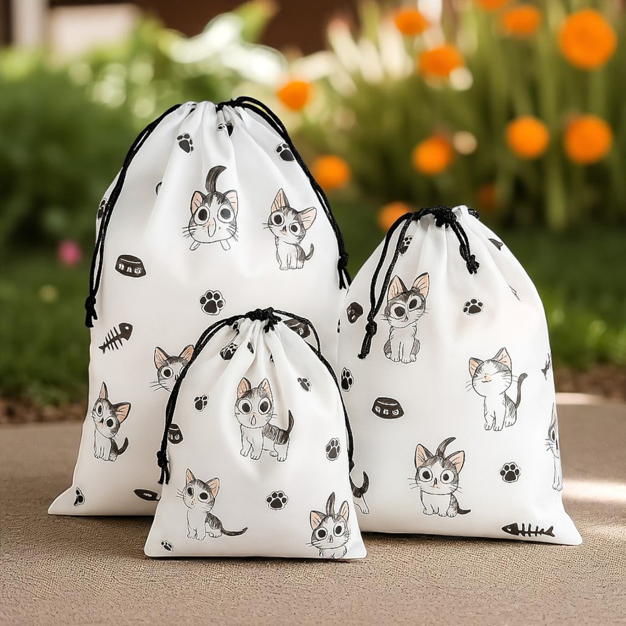 Набір пакувальних мішків із зав’язкою «Котики» — 15 шт 3 розміри LoveYouHome, фото 1
