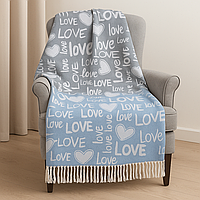 Плед бавовняний Love сіро-блакитний Love You 140 x 200 см