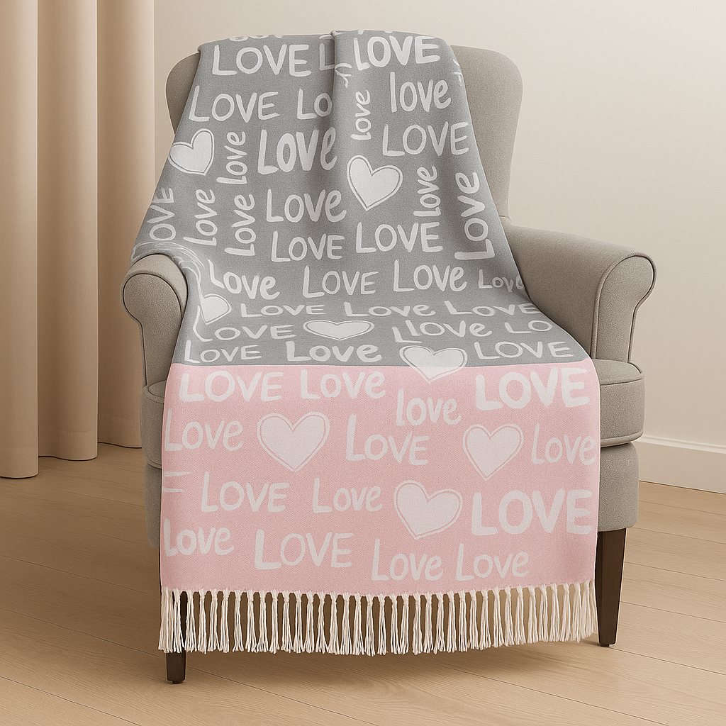 Плед бавовняний Love сіро-рожевий Love You 140 x 200 см