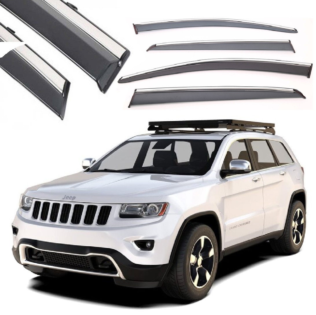 Дефлектори вікон вітровики Benke для Jeep Grand Cherokee 2011-2021 Молдинг Нержавіюча сталь 3D (BJPDQ1123-W/S), фото 1