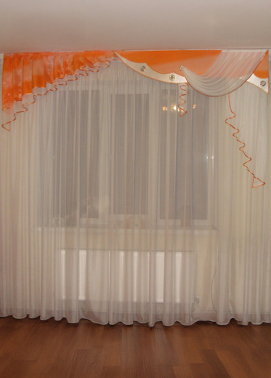 Жорсткий ламбрекен Firanka Три Хвилі 250см персиковий з помаранчевим (61_1ж), фото 1