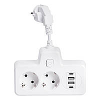 Мережевий фільтр на 2 євро розетки з 2 USB та 2 Type-C білий HP-5-17