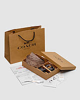 Женский Кожаный Ремень Брендовый Бежевый С Черной Фурнитурой Кожаный Coach Денвер Жіночий Ремінь Коуч