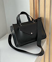 Сумка тоут с карманом из экокожи черная