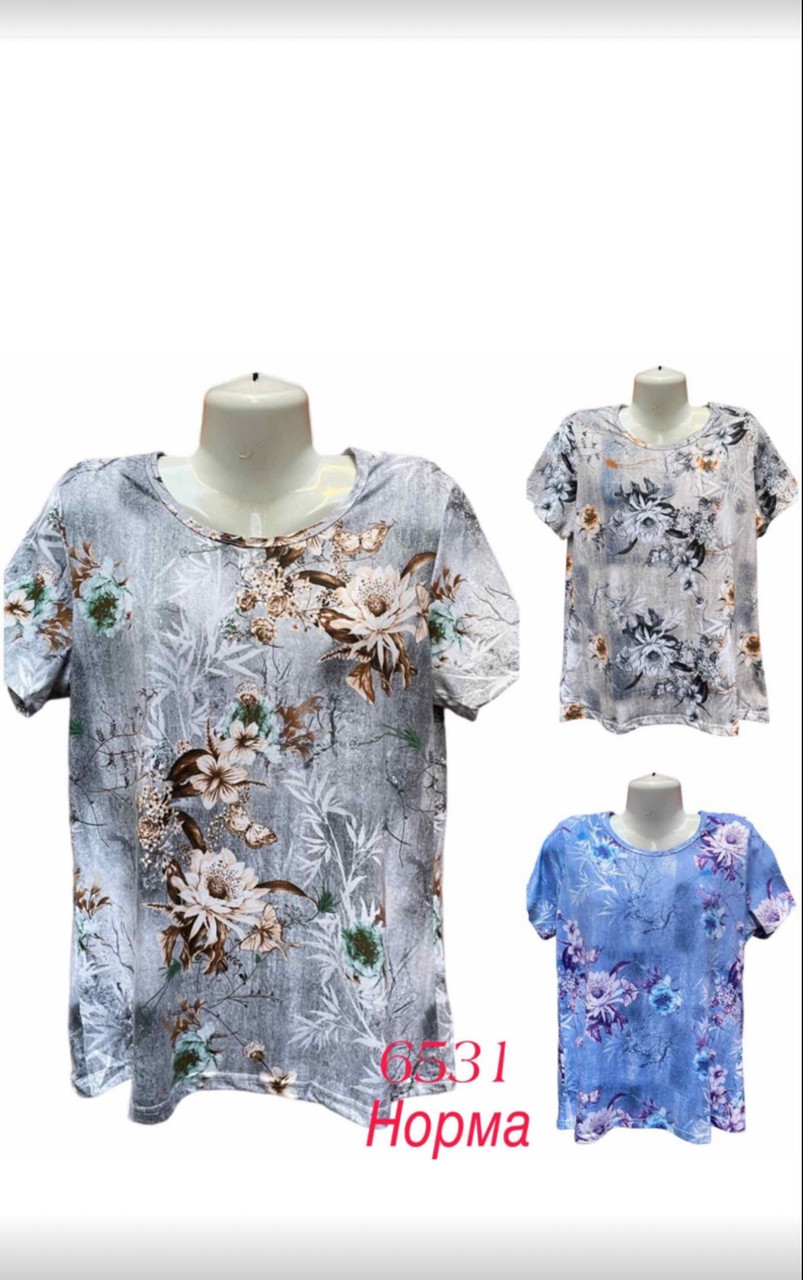 ✅Футболка жіноча напівбатал 48-50-52-54-56-58 65% cotton 35% polyester Зрістовка: 6 шт мікс кольорів, фото 1