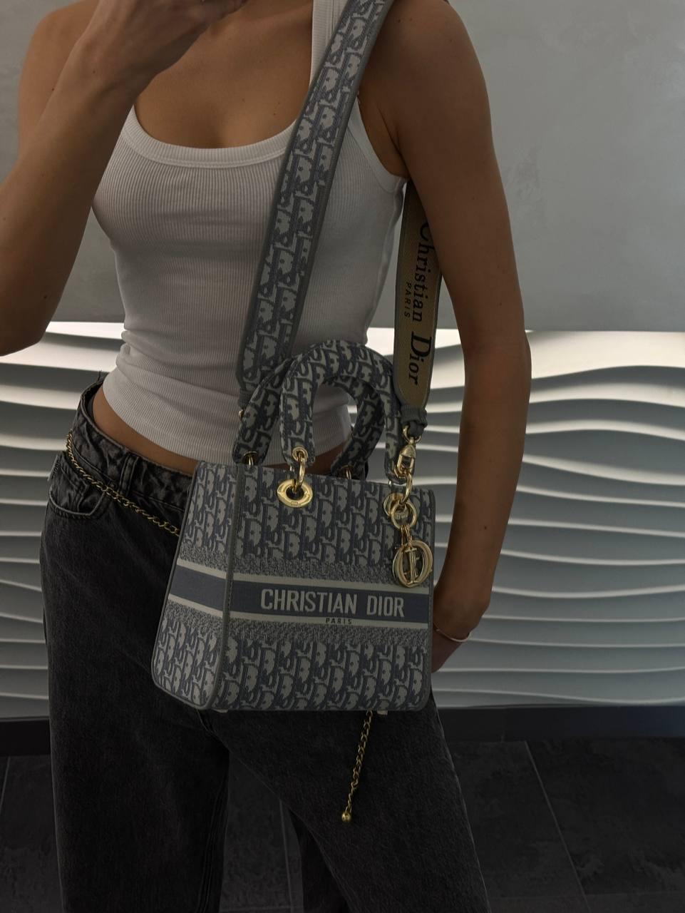 Christian Dior Medium Lady D-Lite Bag Light Grey [оригінальна коробка], фото 1