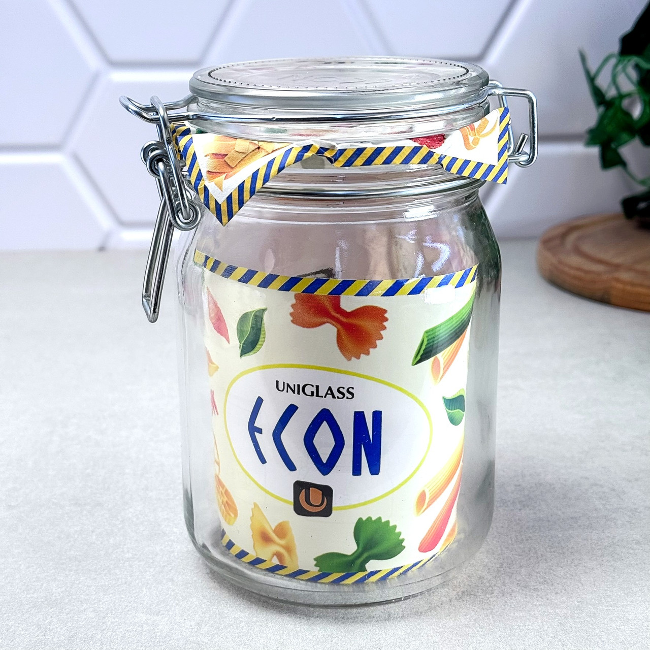 Висока скляна банка 1л з бугельною кришкою, фото 1