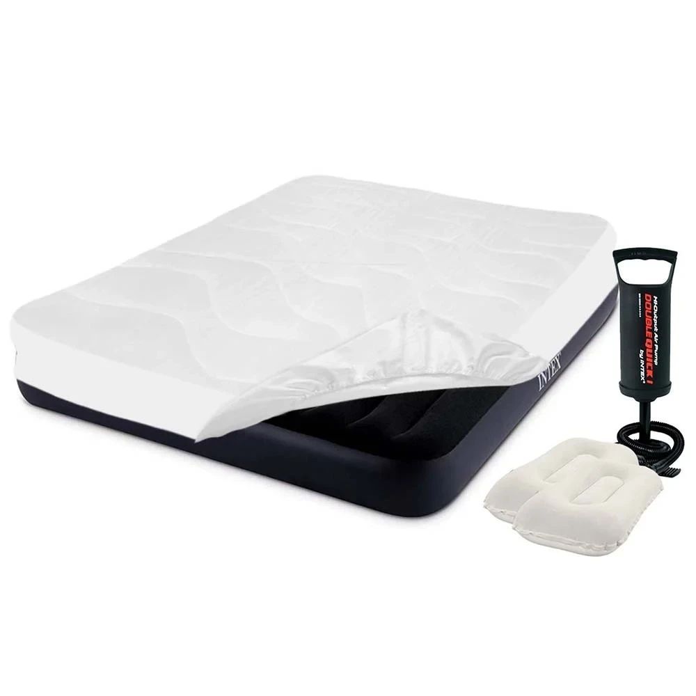 Надувний матрац Intex 64144-3, 183 x 203 x 25 см, з наматрацом-чохлом, двома подушками та ручним насосом. Двомісний, фото 1