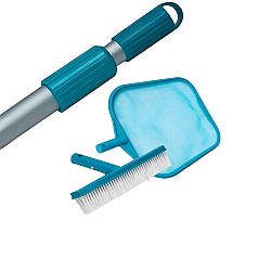 Набір 3в1: Сачок та щітка з телескопічною ручкою Intex 29054-3 для очищення басейну, діаметр 26.2 мм (ручка 29054, сачок 29050,