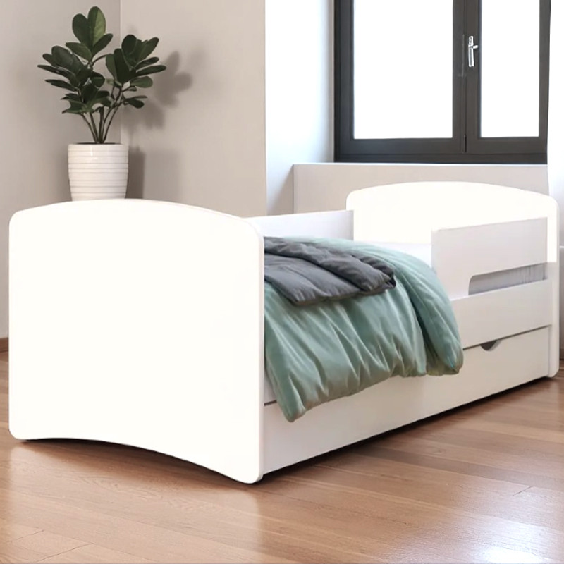 Ліжко Кіндер Кул, універсальне ліжечко на ламелях із захисними бортиками, шухляда в комплекті, фото 1